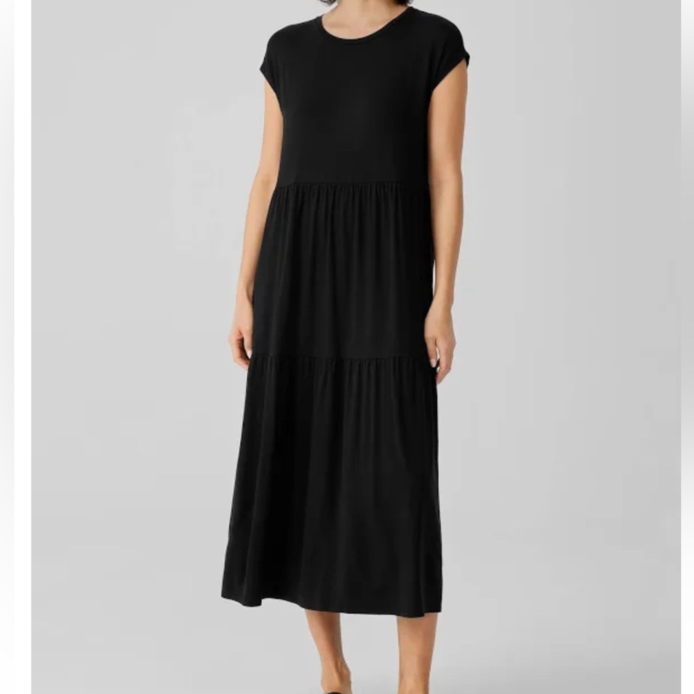 Eileen Fisher drop sleeve | tierd Maxi Dress | LG